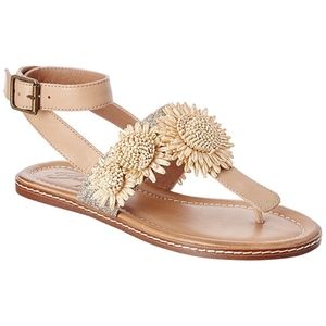 Cream Nude Sunflower Flat Thong Sandal, 10, New